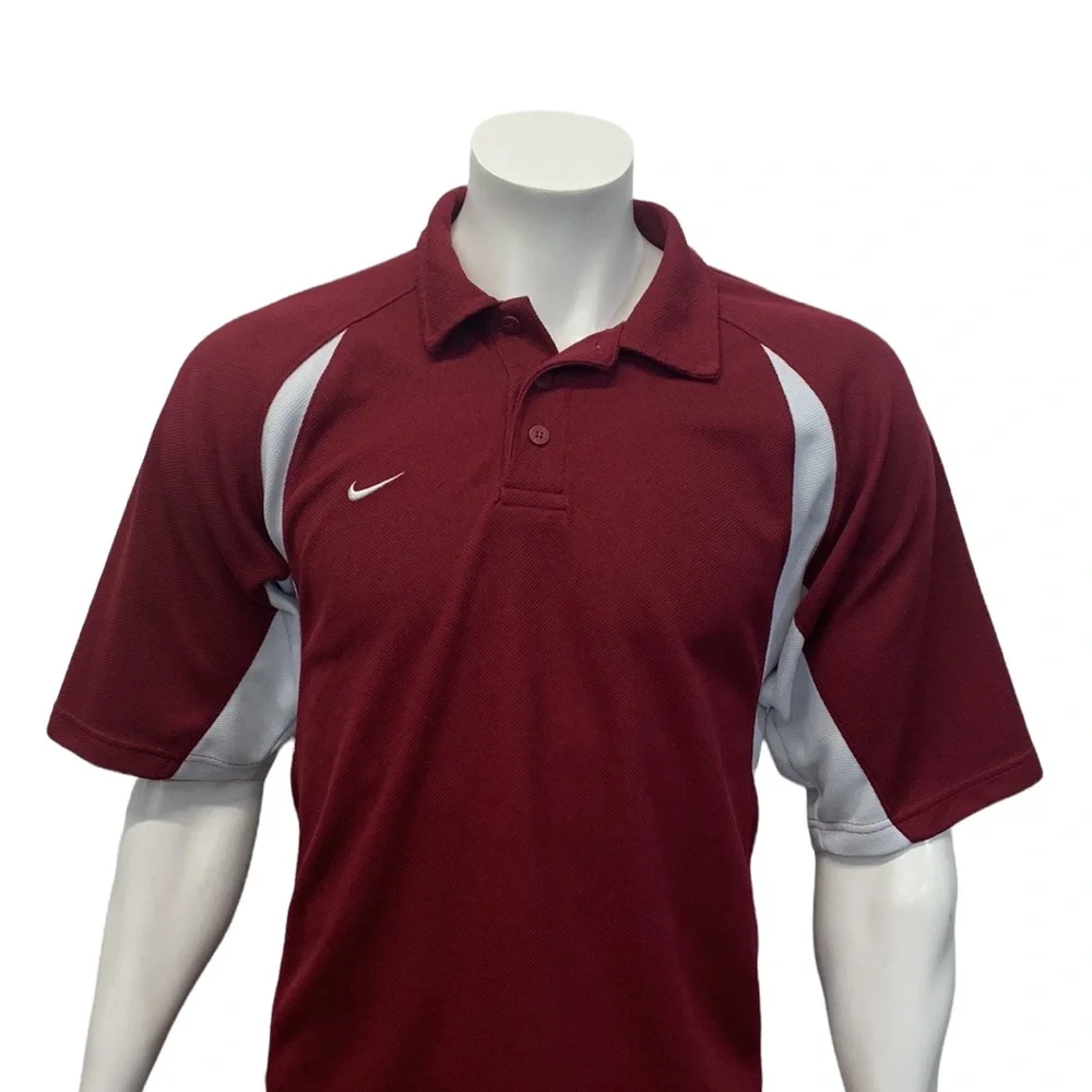 Vintage Nike Team Burgundy White Embroidered Logo Golf Polo Shirt Size Medium